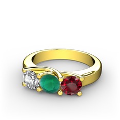 Vela Tria Yüzük - Swarovski, kök zümrüt ve garnet 925 ayar altın kaplama gümüş yüzük #130kinu
