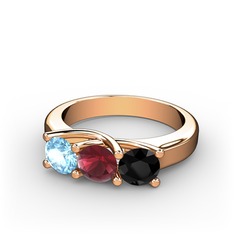 Vela Tria Yüzük - Akuamarin, kök yakut ve siyah zirkon 18 ayar rose altın yüzük #131b2k1