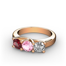Garnet, pembe kuvars ve pırlanta 18 ayar rose altın yüzük (0.5 karat)