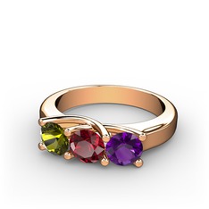 Vela Tria Yüzük - Peridot, garnet ve ametist 925 ayar rose altın kaplama gümüş yüzük #137yoih