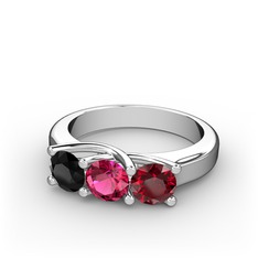 Siyah zirkon, rodolit garnet ve garnet 8 ayar beyaz altın yüzük