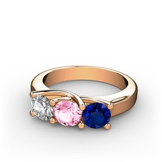 Pırlanta, pembe kuvars ve lab safir 8 ayar rose altın yüzük (0.5 karat)