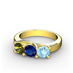 Vela Tria Yüzük - Peridot, lab safir ve akuamarin 8 ayar altın yüzük #13b0u42