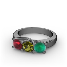 Vela Tria Yüzük - Kök yakut, peridot ve kök zümrüt 925 ayar siyah rodyum kaplama gümüş yüzük #13c6om8