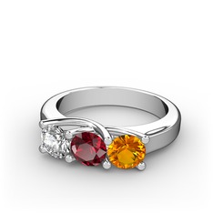 Vela Tria Yüzük - Beyaz zirkon, garnet ve sitrin 8 ayar beyaz altın yüzük #13f84ou