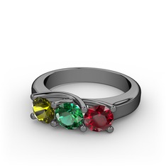 Peridot, yeşil kuvars ve garnet 925 ayar siyah rodyum kaplama gümüş yüzük