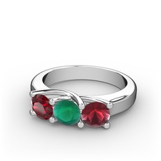 Vela Tria Yüzük - Garnet, kök zümrüt ve kök yakut 18 ayar beyaz altın yüzük #13ll4y5