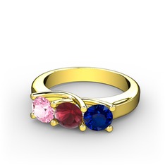 Vela Tria Yüzük - Pembe kuvars, kök yakut ve lab safir 925 ayar altın kaplama gümüş yüzük #13m5hr8