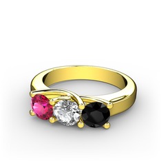 Rodolit garnet, pırlanta ve siyah zirkon 8 ayar altın yüzük (0.5 karat)
