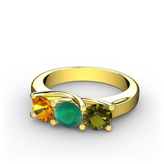 Sitrin, kök zümrüt ve peridot 18 ayar altın yüzük