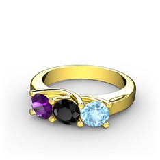Vela Tria Yüzük - Ametist, siyah zirkon ve akuamarin 8 ayar altın yüzük #14ebb5t