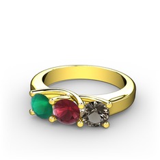 Vela Tria Yüzük - Kök zümrüt, kök yakut ve dumanlı kuvars 925 ayar altın kaplama gümüş yüzük #14f66ys