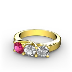 Vela Tria Yüzük - Rodolit garnet ve swarovski 925 ayar altın kaplama gümüş yüzük #14f9sgv