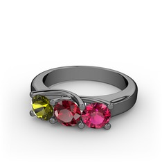 Vela Tria Yüzük - Peridot, garnet ve rodolit garnet 925 ayar siyah rodyum kaplama gümüş yüzük #14i9k13