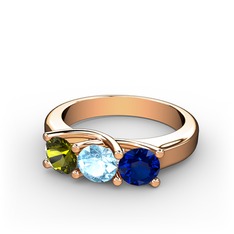 Vela Tria Yüzük - Peridot, akuamarin ve lab safir 14 ayar rose altın yüzük #14k1g1s
