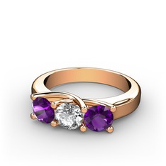 Vela Tria Yüzük - Ametist ve pırlanta 8 ayar rose altın yüzük (0.5 karat) #14kkcxt