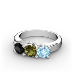 Siyah zirkon, peridot ve akuamarin 14 ayar beyaz altın yüzük