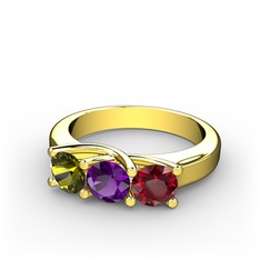 Vela Tria Yüzük - Peridot, ametist ve garnet 8 ayar altın yüzük #14oqs9o