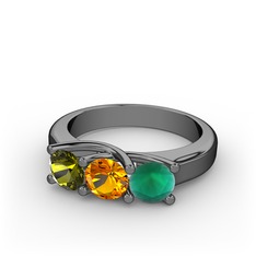 Vela Tria Yüzük - Peridot, sitrin ve kök zümrüt 925 ayar siyah rodyum kaplama gümüş yüzük #14q5rf9