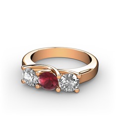 Vela Tria Yüzük - Beyaz zirkon, kök yakut ve pırlanta 14 ayar rose altın yüzük (0.5 karat) #14uy42j