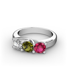 Vela Tria Yüzük - Swarovski, peridot ve rodolit garnet 18 ayar beyaz altın yüzük #1516p5g