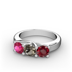 Rodolit garnet, dumanlı kuvars ve garnet 14 ayar beyaz altın yüzük