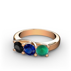 Siyah zirkon, lab safir ve kök zümrüt 925 ayar rose altın kaplama gümüş yüzük