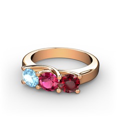 Akuamarin, rodolit garnet ve garnet 8 ayar rose altın yüzük