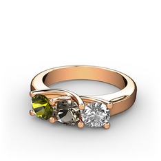 Vela Tria Yüzük - Peridot, dumanlı kuvars ve swarovski 18 ayar rose altın yüzük #15bv4s3