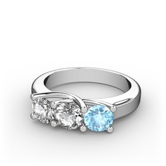 Vela Tria Yüzük - Pırlanta, swarovski ve akuamarin 14 ayar beyaz altın yüzük (0.5 karat) #15bvcd2