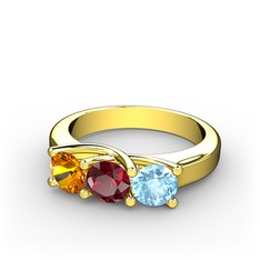 Vela Tria Yüzük - Sitrin, garnet ve akuamarin 8 ayar altın yüzük #15jhp47