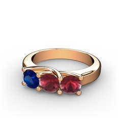 Vela Tria Yüzük - Lab safir ve kök yakut 925 ayar rose altın kaplama gümüş yüzük #15kztuo