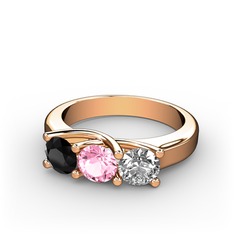 Siyah zirkon, pembe kuvars ve pırlanta 18 ayar rose altın yüzük (0.5 karat)
