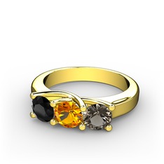 Siyah zirkon, sitrin ve dumanlı kuvars 925 ayar altın kaplama gümüş yüzük