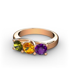 Peridot, sitrin ve ametist 8 ayar rose altın yüzük