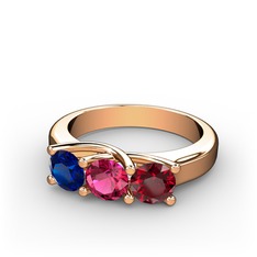 Lab safir, rodolit garnet ve garnet 925 ayar rose altın kaplama gümüş yüzük