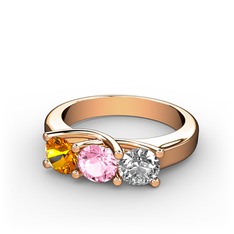 Sitrin, pembe kuvars ve swarovski 8 ayar rose altın yüzük