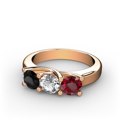 Vela Tria Yüzük - Siyah zirkon, swarovski ve garnet 18 ayar rose altın yüzük #161tgrs