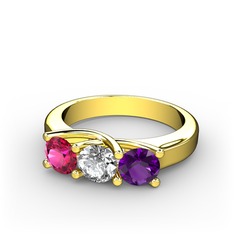 Vela Tria Yüzük - Rodolit garnet, pırlanta ve ametist 14 ayar altın yüzük (0.5 karat) #167q709