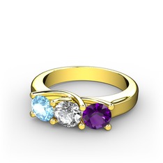 Vela Tria Yüzük - Akuamarin, swarovski ve ametist 14 ayar altın yüzük #168oje6