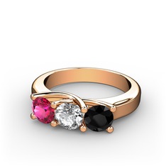 Vela Tria Yüzük - Rodolit garnet, pırlanta ve siyah zirkon 925 ayar rose altın kaplama gümüş yüzük (0.5 karat) #169nkvo