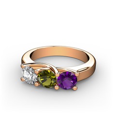 Vela Tria Yüzük - Swarovski, peridot ve ametist 18 ayar rose altın yüzük #16bgqe1