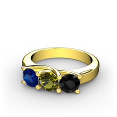 Vela Tria Yüzük - Lab safir, peridot ve siyah zirkon 18 ayar altın yüzük #16cmdad