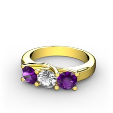 Vela Tria Yüzük - Ametist ve swarovski 14 ayar altın yüzük #16melu8