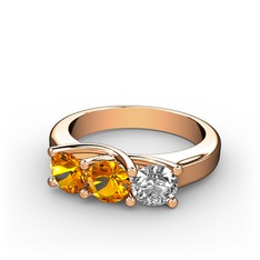 Vela Tria Yüzük - Sitrin ve swarovski 925 ayar rose altın kaplama gümüş yüzük #16pu6du