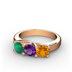 Vela Tria Yüzük - Kök zümrüt, ametist ve sitrin 925 ayar rose altın kaplama gümüş yüzük #16y1796