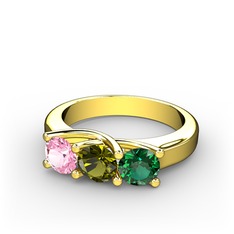 Pembe kuvars, peridot ve yeşil kuvars 925 ayar altın kaplama gümüş yüzük