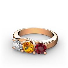 Pırlanta, sitrin ve garnet 14 ayar rose altın yüzük (0.5 karat)