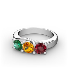 Yeşil kuvars, sitrin ve garnet 14 ayar beyaz altın yüzük