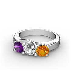 Vela Tria Yüzük - Ametist, pırlanta ve sitrin 8 ayar beyaz altın yüzük (0.5 karat) #17jx1lk